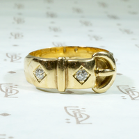 English 18ct Buckle Ring with Old Mine Diamonds