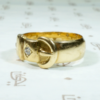 English 18ct Buckle Ring with Old Mine Diamonds