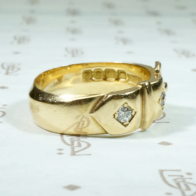 English 18ct Buckle Ring with Old Mine Diamonds