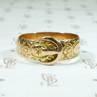 Engraved Victorian 15ct Gold Buckle Ring