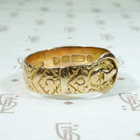 Engraved Victorian 15ct Gold Buckle Ring