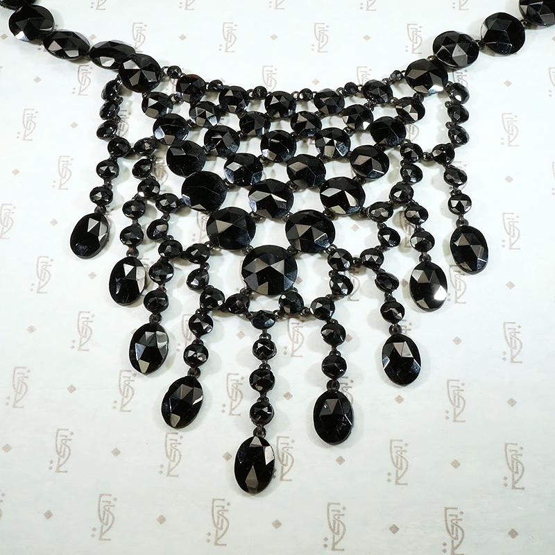 Gothic Elegance Georgian Black Glass Bib Necklace