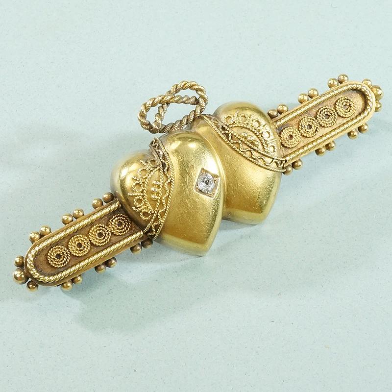 Unusual Gold Luckenbooth Brooch with Diamond