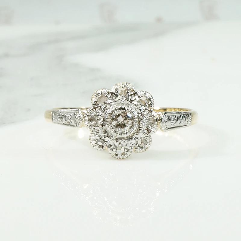 Little Flower Diamond Cluster 18ct & Platinum Ring
