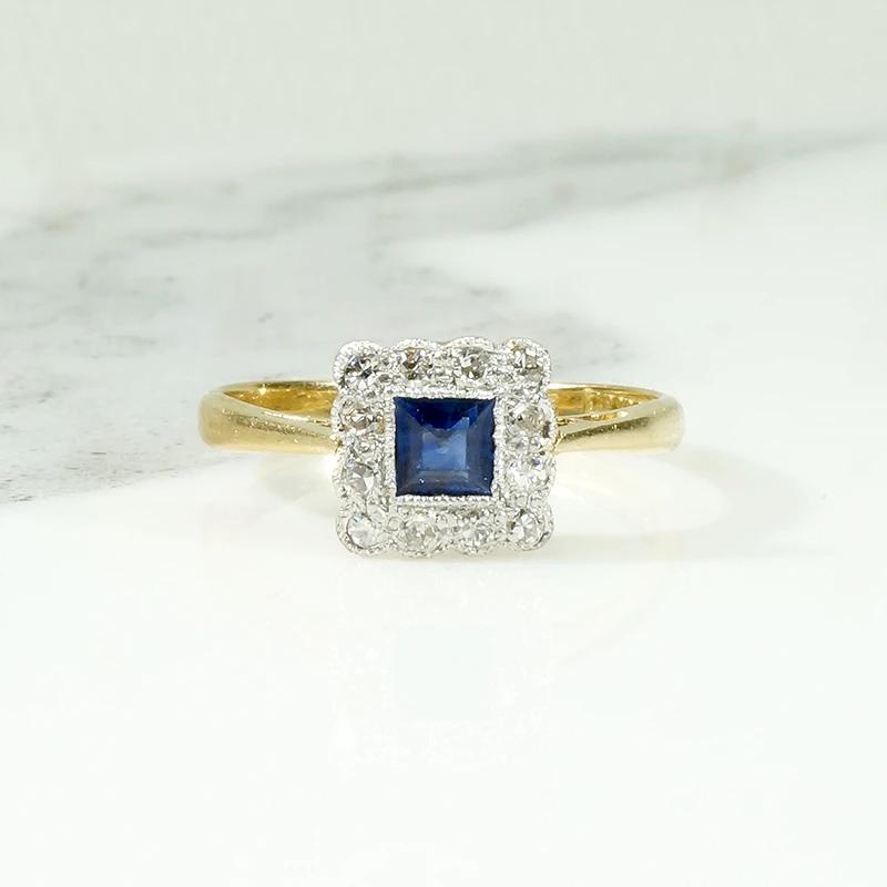 Petite Sapphire & Diamond Picture Frame Ring