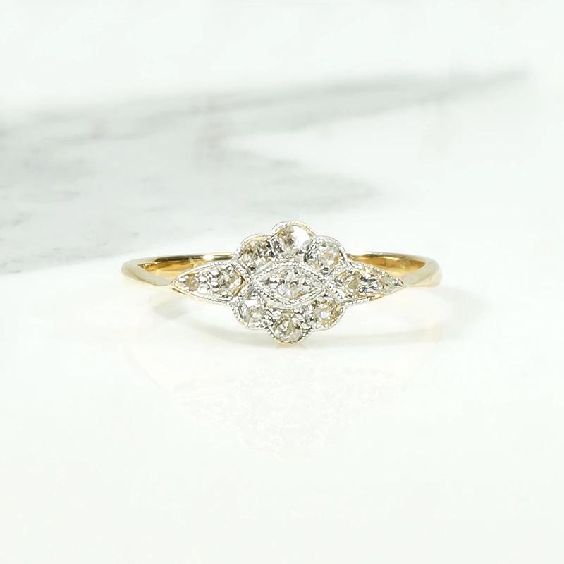 Flowery Navette OMC Diamond Ring in 18ct & Platinum