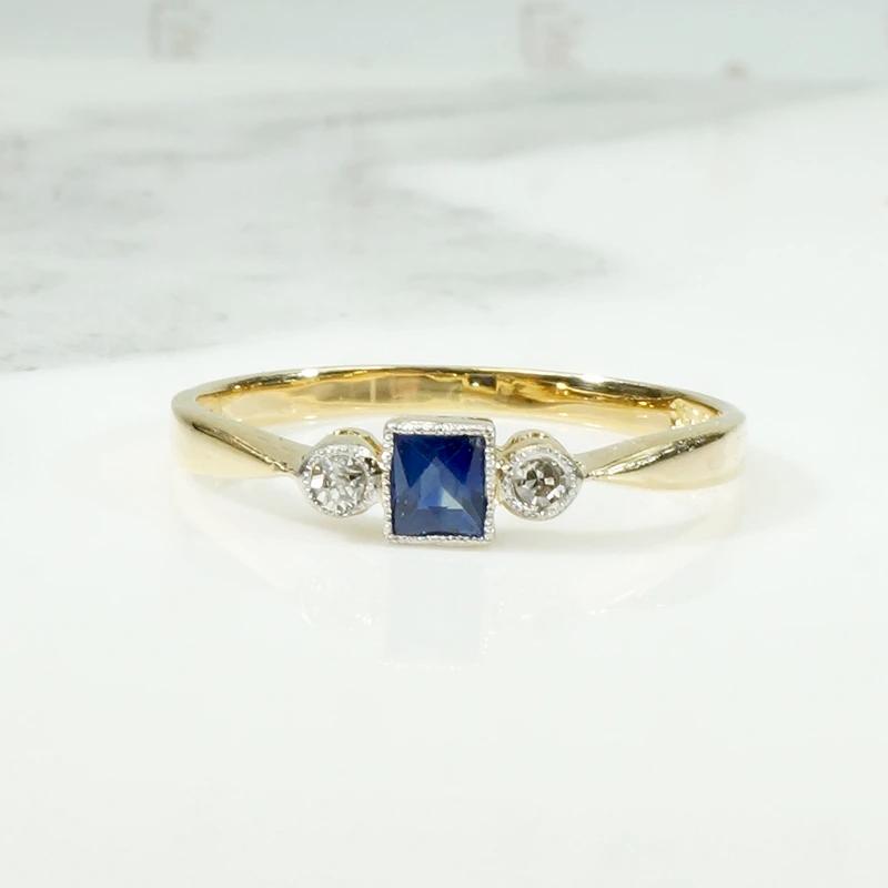 Scissor Cut Sapphire with Diamonds Platinum & 18ct Ring