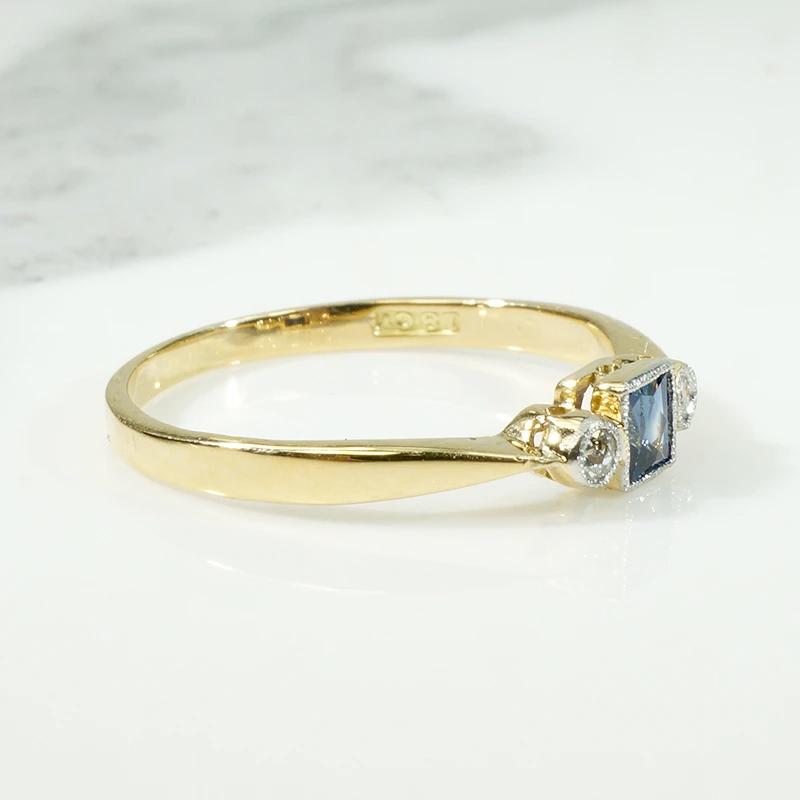 Scissor Cut Sapphire with Diamonds Platinum & 18ct Ring