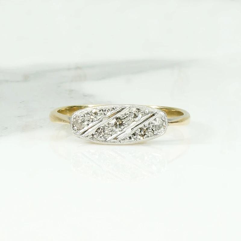 Diagonal Diamond Striped Platinum & 18ct Band
