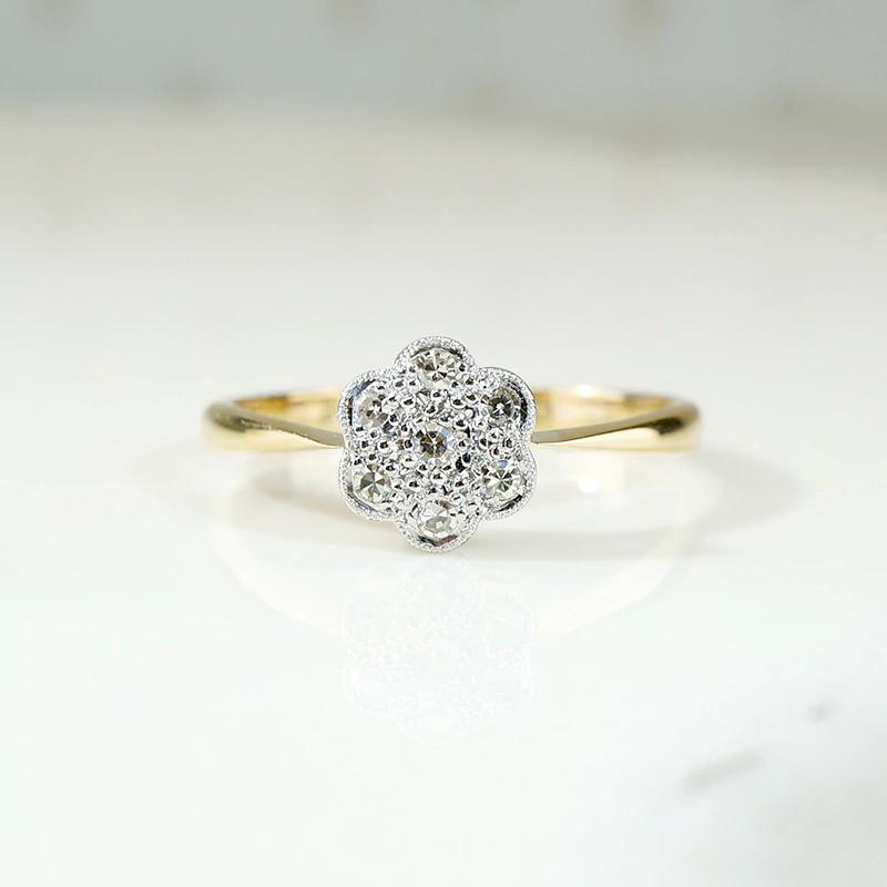 Petite Antique Diamond Cluster Flower Ring