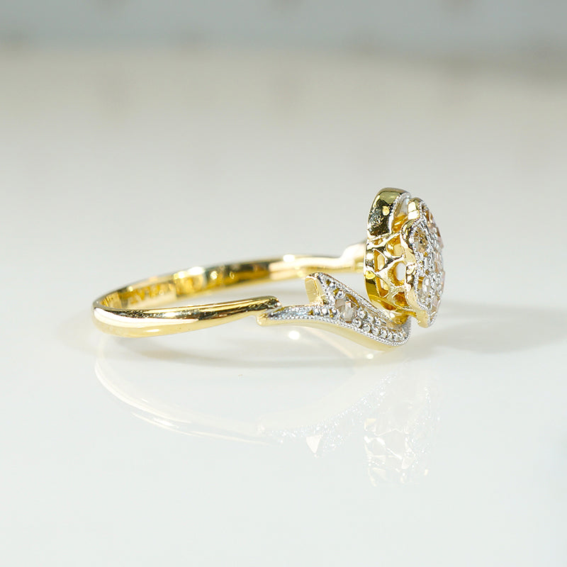 Ribbon Wrapped Flower Diamond Cluster Ring