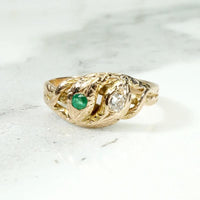 Double Snake Ring with Emerald & Diamond