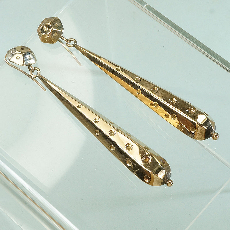 Dimpled Gold 19thc Pendulous Earrings