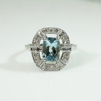Platinum Aquamarine and Diamond Vintage Ring
