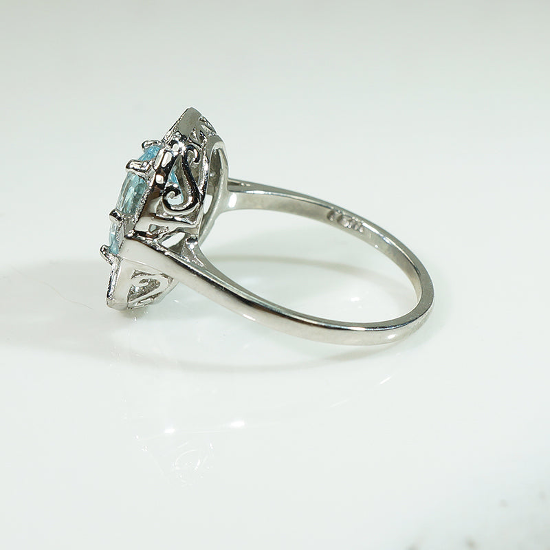 Platinum Aquamarine and Diamond Vintage Ring