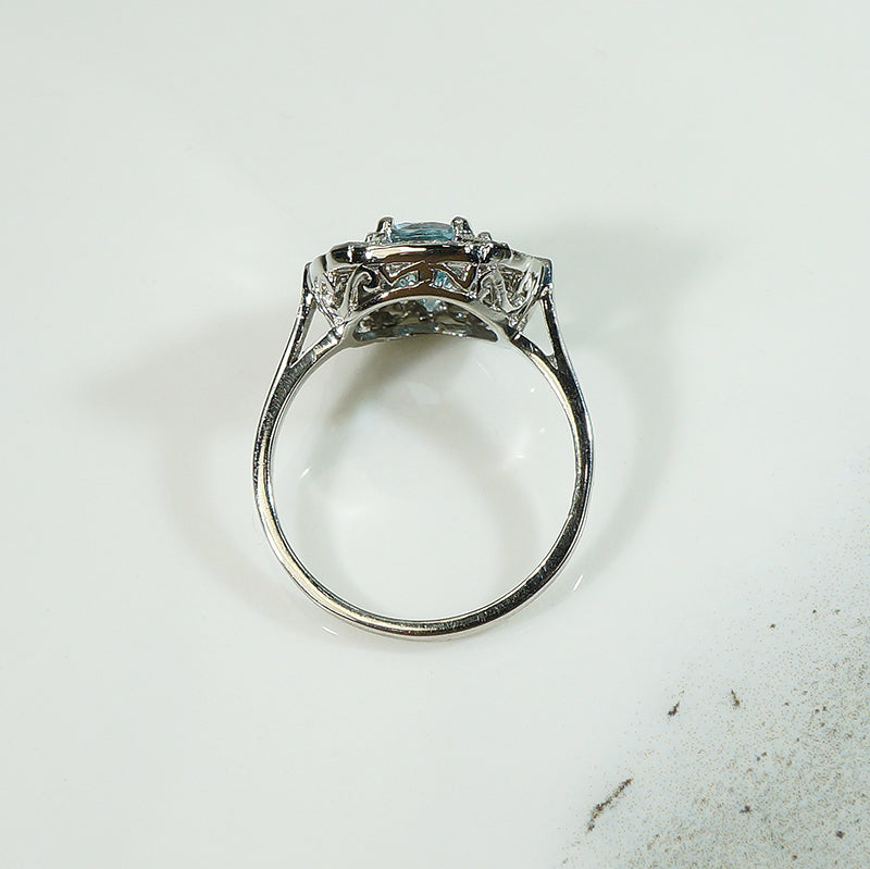 Platinum Aquamarine and Diamond Vintage Ring