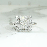 Petite Diamond Spangled Art Deco Square Ring