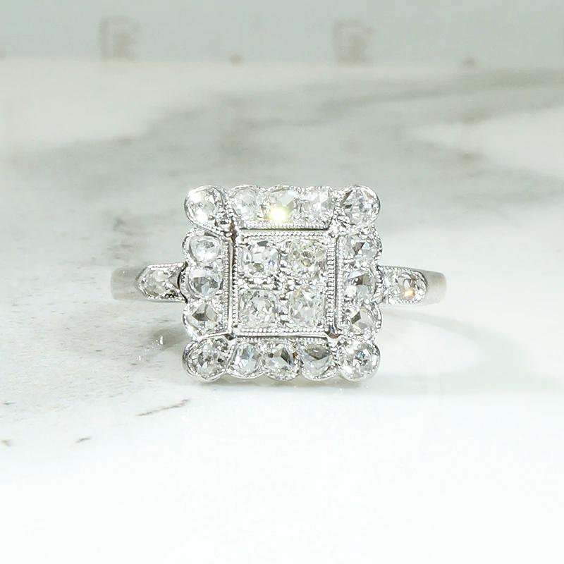 Petite Diamond Spangled Art Deco Square Ring