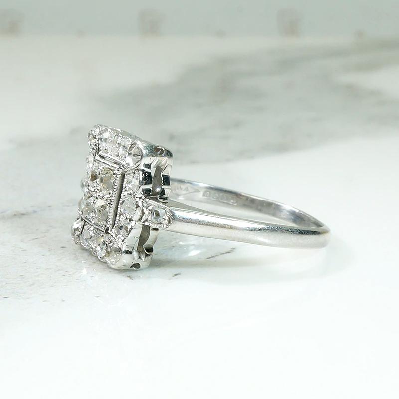 Petite Diamond Spangled Art Deco Square Ring