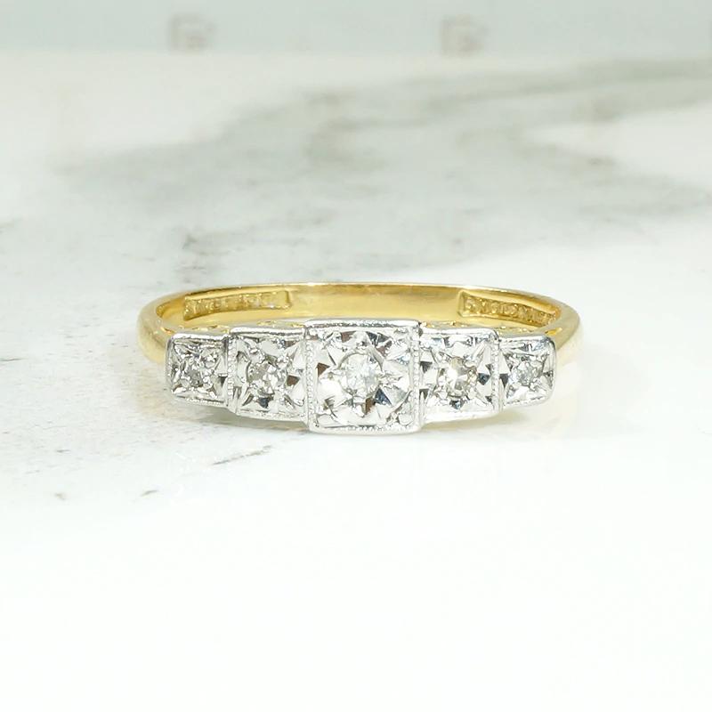 Unusual Stepped Platinum & 18ct Diamond Band