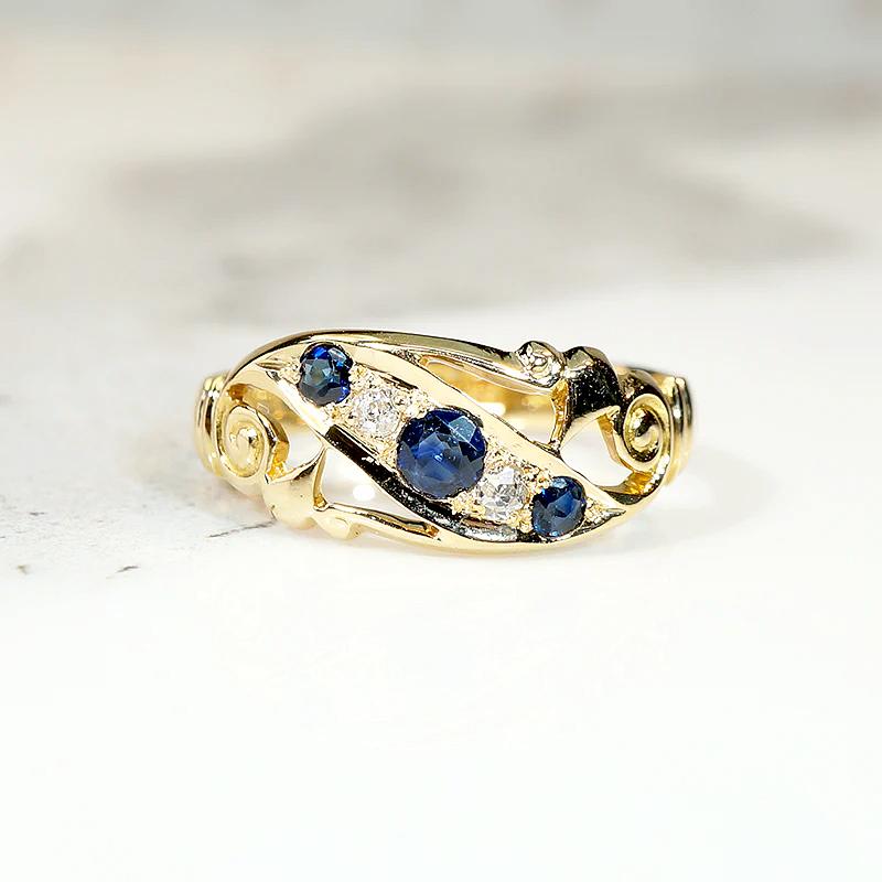 English Sapphire & Diamond Set 18ct Jaunty Band