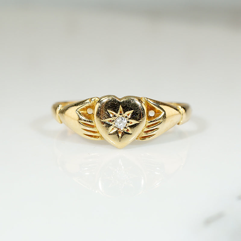 Unusual Edwardian 18ct & Diamond Claddagh Band