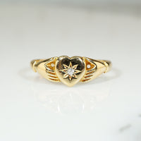 Unusual Edwardian 18ct & Diamond Claddagh Band