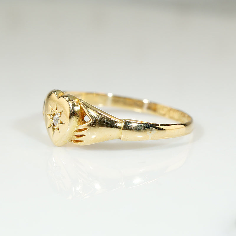 Unusual Edwardian 18ct & Diamond Claddagh Band