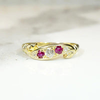 English Diamond & Ruby Flourished 18ct Band
