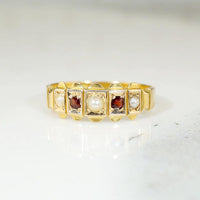 Crisp Antique 15ct Band with Garnets & Pearls