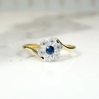 Starry Sapphire Blossom Antique Crossover Ring