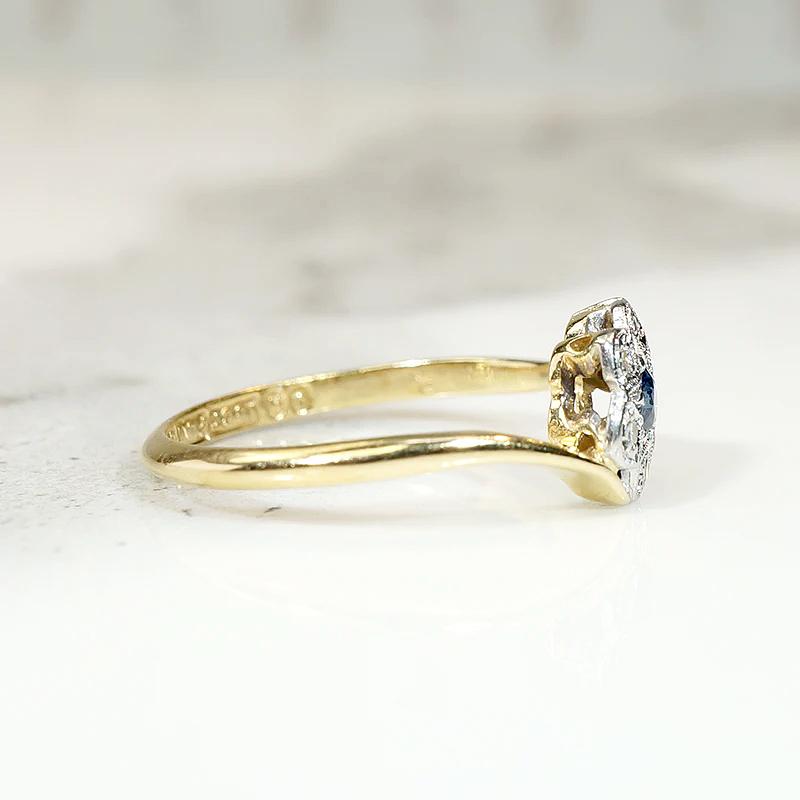 Starry Sapphire Blossom Antique Crossover Ring