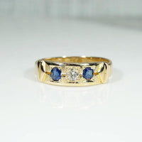 Geometric Diamond & Sapphire English 18ct Band