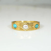 Exquisite Antique Pearl & Turquoise Band in 18ct Gold