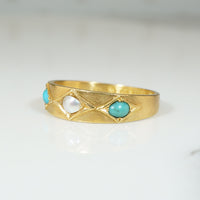 Exquisite Antique Pearl & Turquoise Band in 18ct Gold