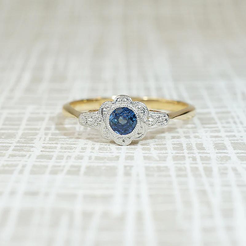 Sapphire & Diamond Blossom Platinum on 18ct Ring