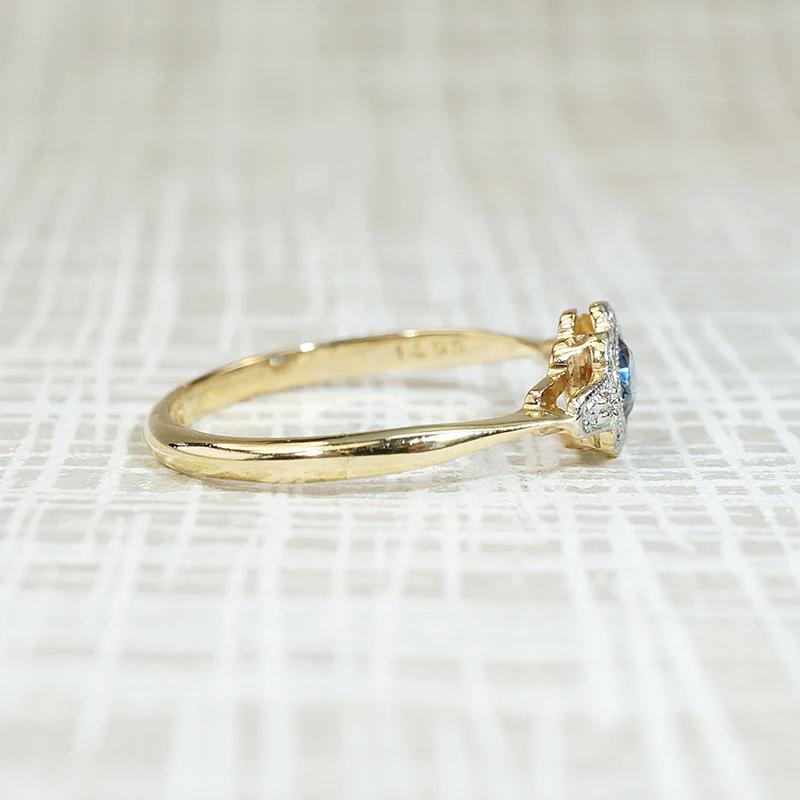Sapphire & Diamond Blossom Platinum on 18ct Ring
