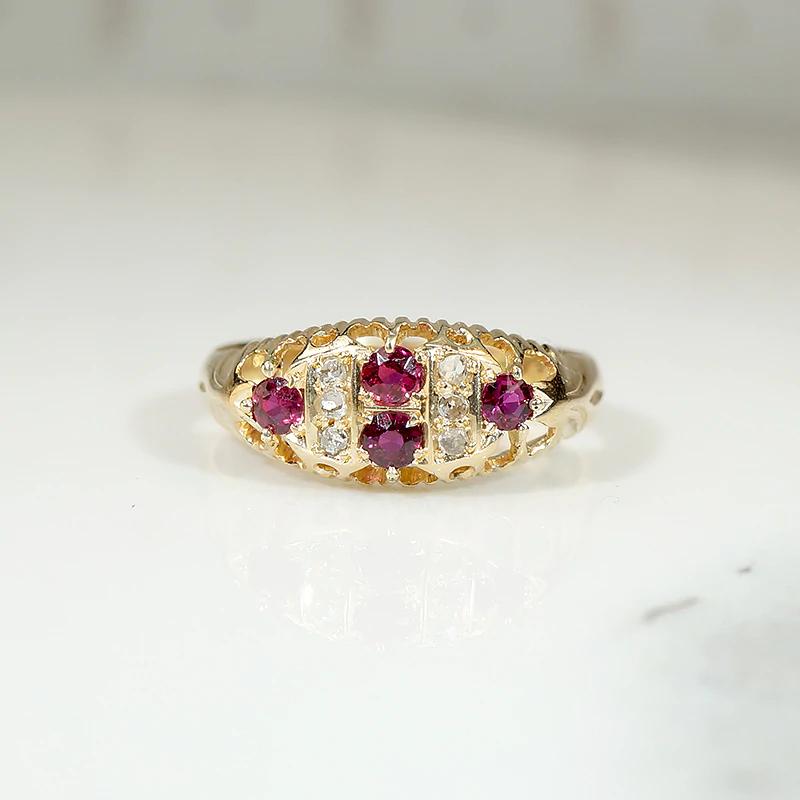 English 18ct Belcher Band with Rubies & Rose Cuts