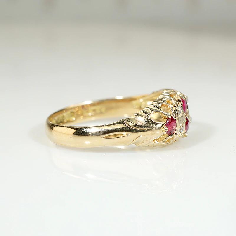 English 18ct Belcher Band with Rubies & Rose Cuts