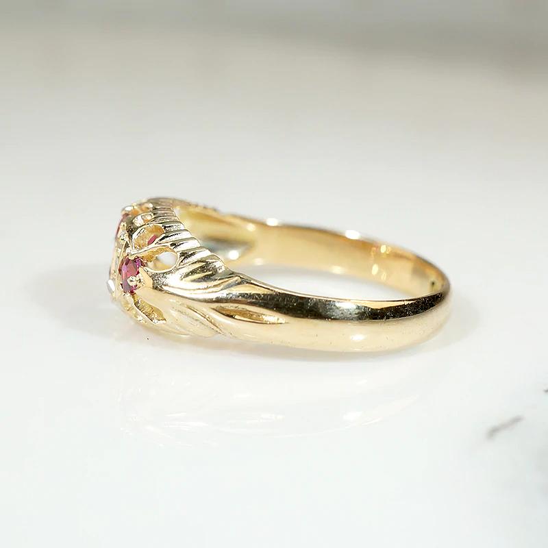 English 18ct Belcher Band with Rubies & Rose Cuts