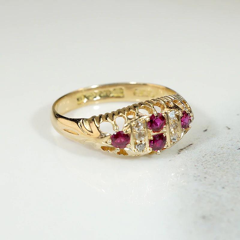 English 18ct Belcher Band with Rubies & Rose Cuts