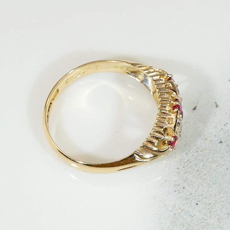 English 18ct Belcher Band with Rubies & Rose Cuts