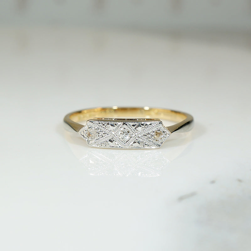 Engraved Platinum & 18ct Diamond-Set "Bow" RingEngraved Platinum & 18ct Diamond-Set "Bow" Ring