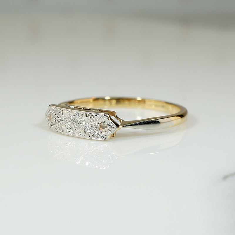 Engraved Platinum & 18ct Diamond-Set "Bow" Ring