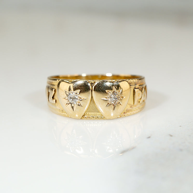 Two Star Set Diamond Hearts Mizpah Ring