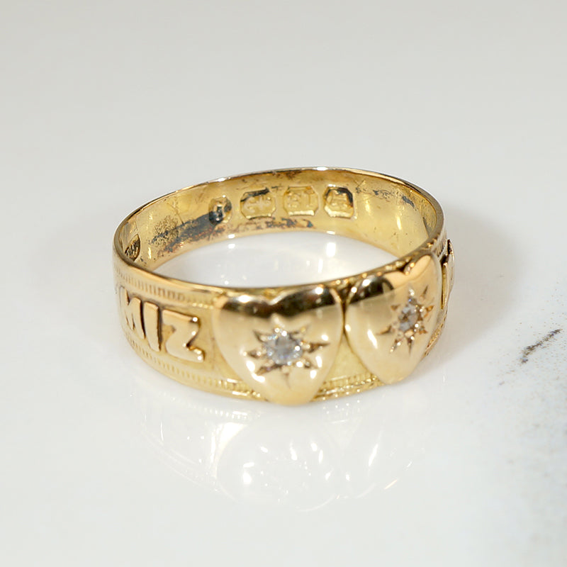 Two Star Set Diamond Hearts Mizpah Ring