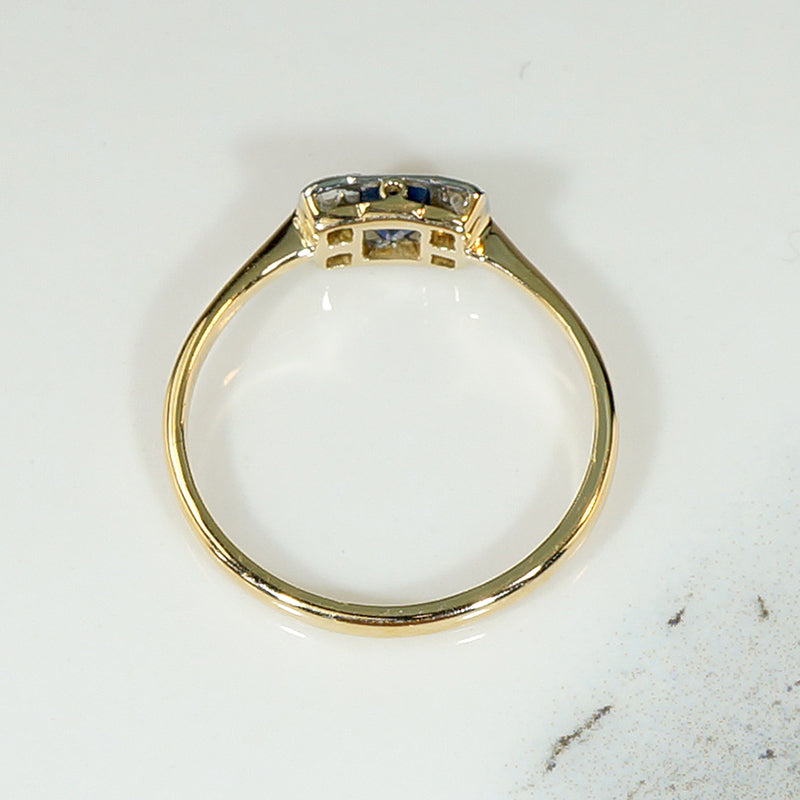Crisp Edwardian Sapphire Ring with Diamond Accents