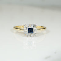Edwardian Square Sapphire Diamond Frame Ring