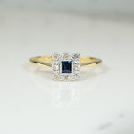 Edwardian Square Sapphire Diamond Frame Ring