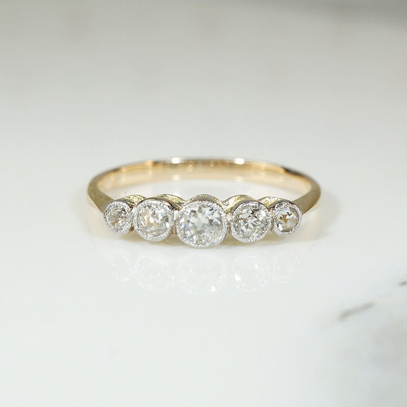 Graduated Old Mine Diamonds Platinum & 18ct Ring